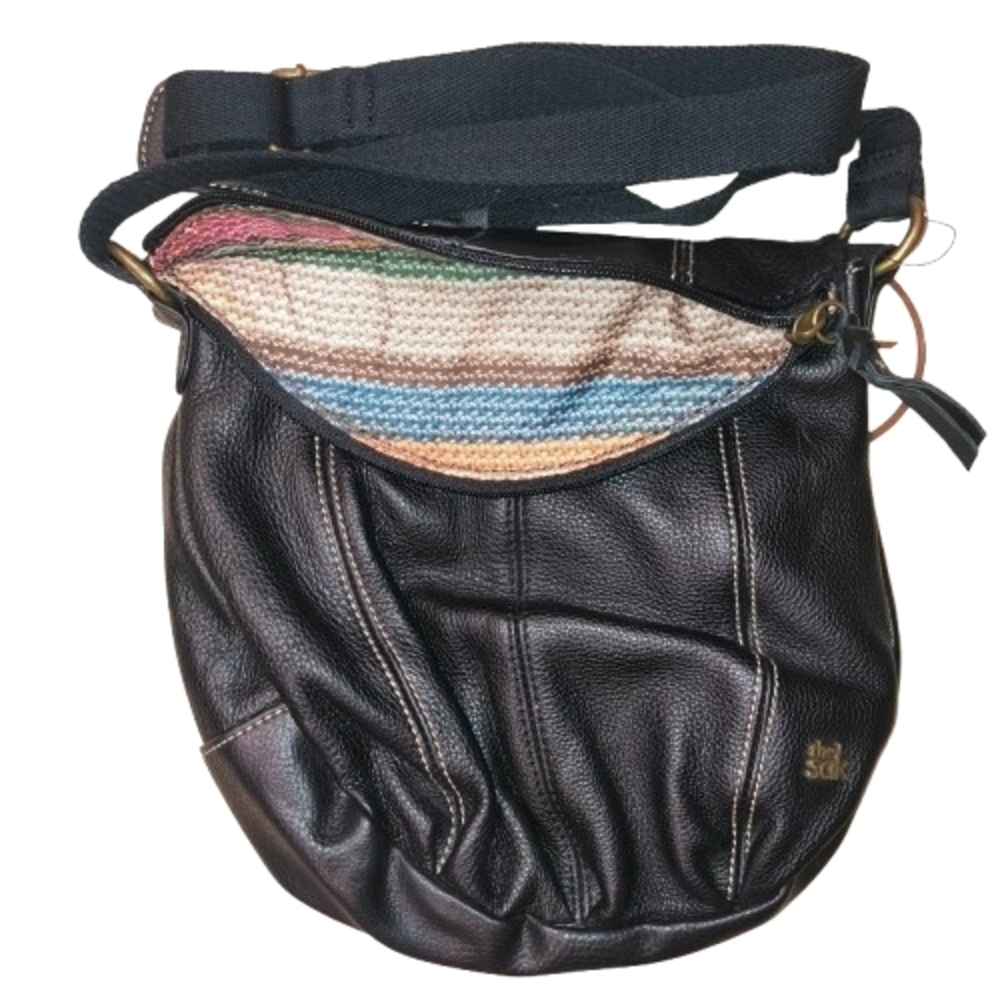 The Sak Black Leather Hobo Bag with Multicolor Interior
